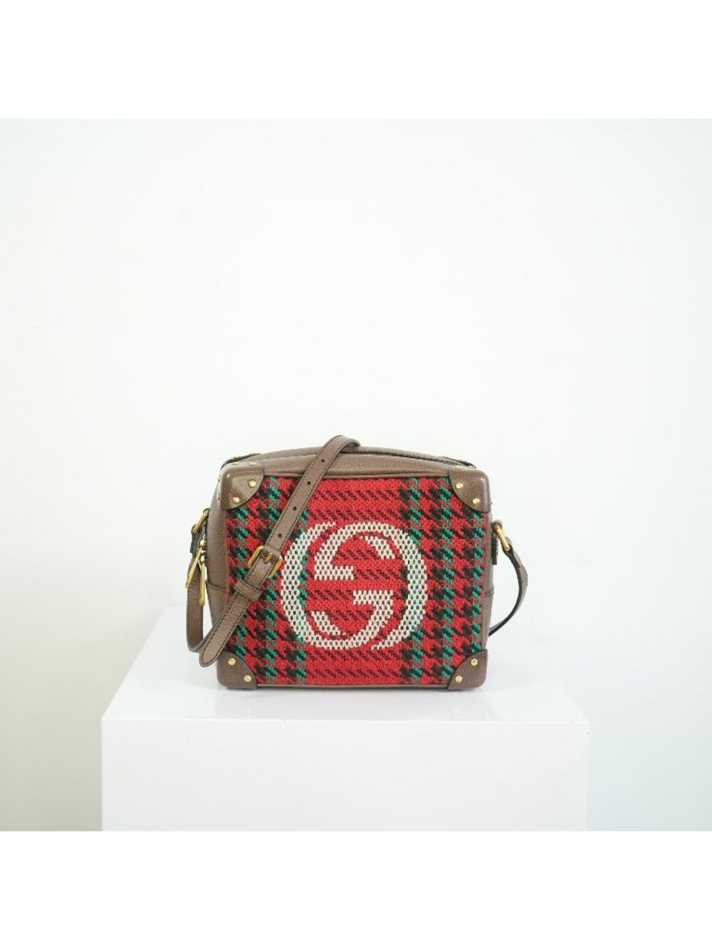 Gucci Houndstooth Stripe Interlocking G Trunk Shoulder Bag